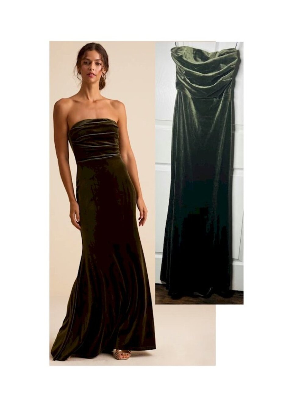 Lulus Maren Olive Velvet Strapless Mermaid Maxi Dress Size XS New NWT